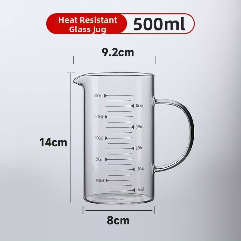 Mérőedény kézi fogantyúval – boroszilikát üveg, beépített skála, sütéshez