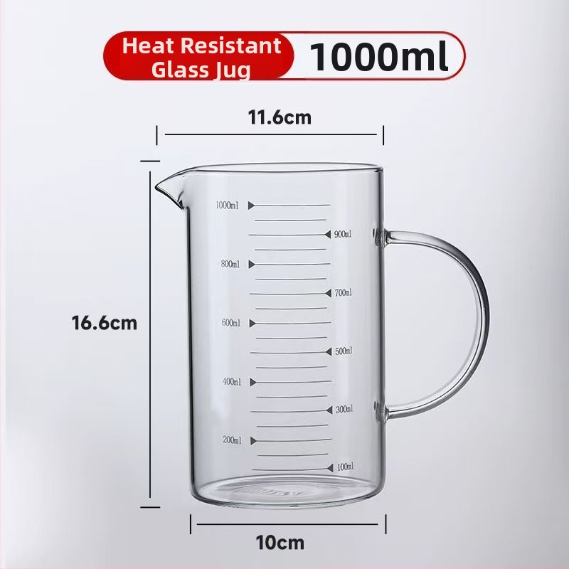 Mérőedény kézi fogantyúval – boroszilikát üveg, beépített skála, sütéshez