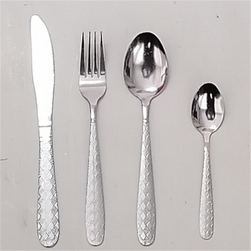 Комплект прибори за хранене: нож, вилица и лъжица от 410 неръждаема стомана, четири части, огледално полирани, модерен стил