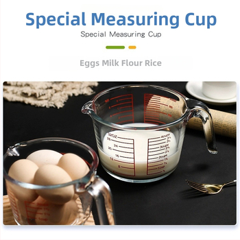Fogantyús mérőpohár, boroszilikát üveg, graduált skálázás, vastagított, hőálló otthoni konyhához