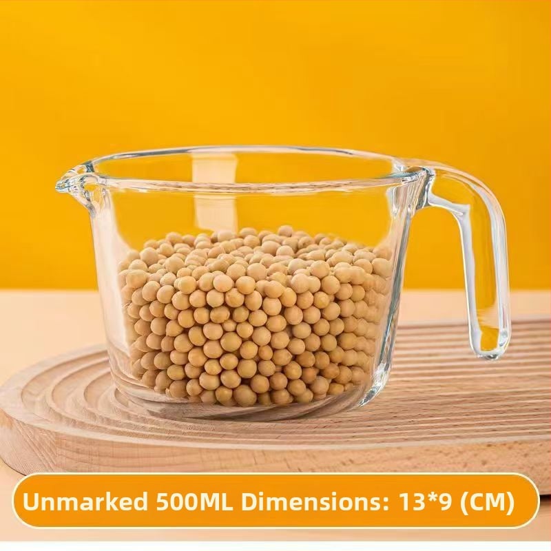 Fogantyús mérőpohár, boroszilikát üveg, graduált skálázás, vastagított, hőálló otthoni konyhához