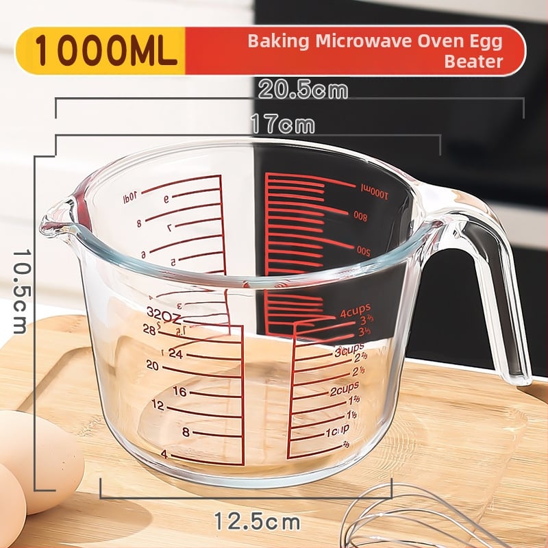 Fogantyús mérőpohár, boroszilikát üveg, graduált skálázás, vastagított, hőálló otthoni konyhához