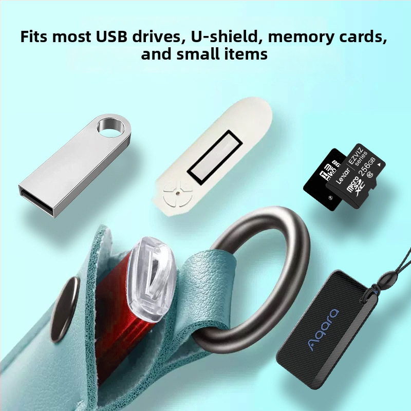 PU bőr USB-meghajtó és fülhallgató tok – egyszínű kialakítás, ultra könnyű, vízálló, lopás elleni védelem – kulcstartó táska