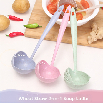 Műanyag kanál hosszú nyéllel és beépített szűrővel, 2 az 1-ben, felnőtteknek