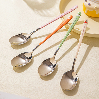 Lingură de supă din oțel inoxidabil Modern Housewife, stil drăguț, model desen animat, finisaj lustruit oglindit