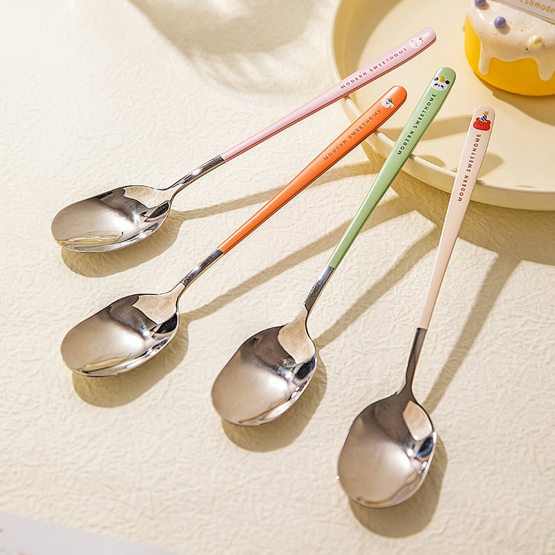 Lingură de supă din oțel inoxidabil Modern Housewife, stil drăguț, model desen animat, finisaj lustruit oglindit