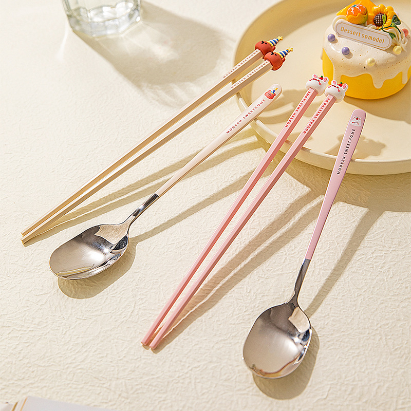 Lingură de supă din oțel inoxidabil Modern Housewife, stil drăguț, model desen animat, finisaj lustruit oglindit