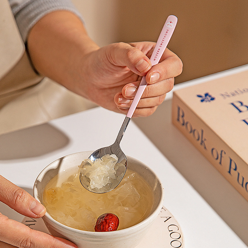 Lingură de supă din oțel inoxidabil Modern Housewife, stil drăguț, model desen animat, finisaj lustruit oglindit