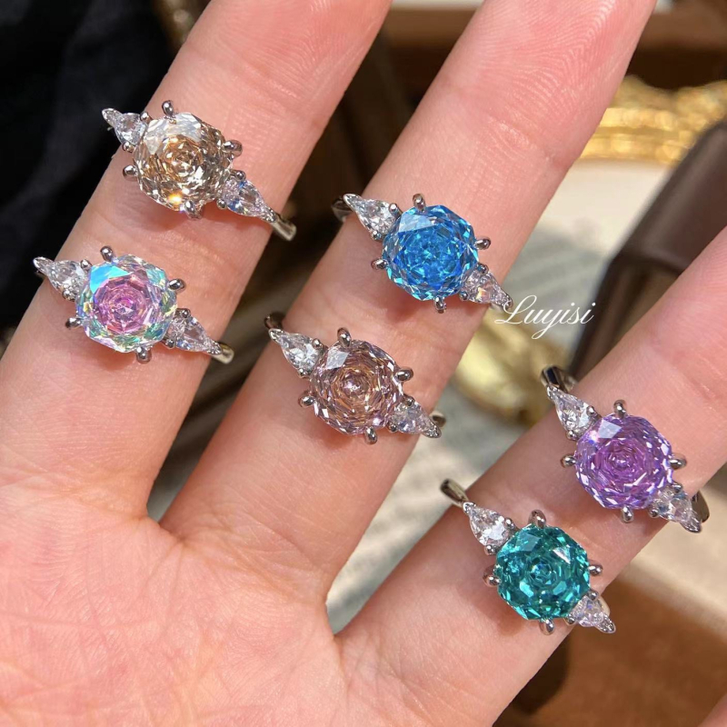 Inel cu octagonal millennium rose-cut, cupru, design geometric, tăiere cu diamant, stil lux lejer