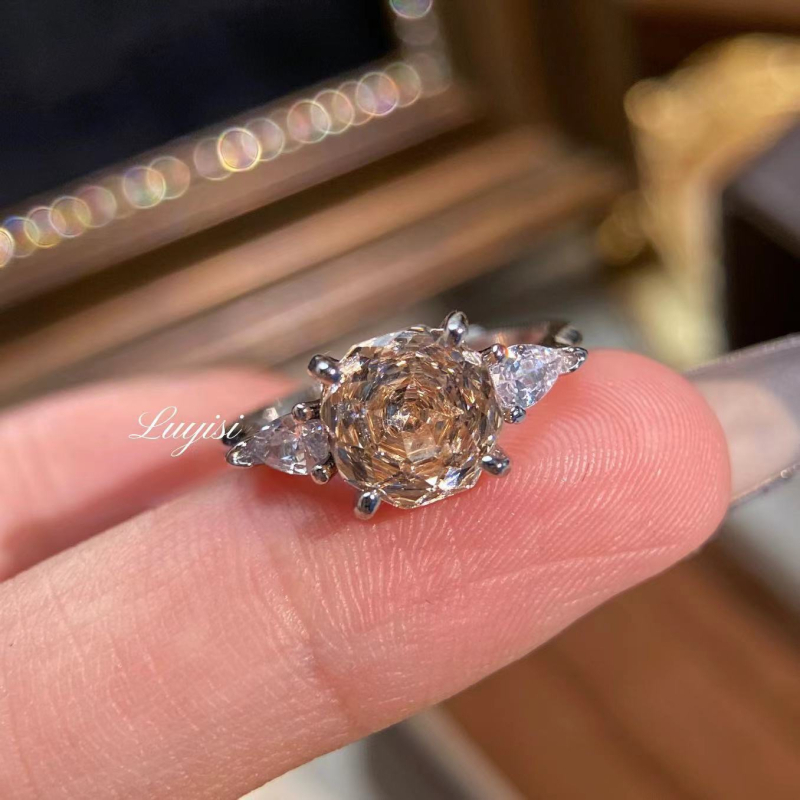 Inel cu octagonal millennium rose-cut, cupru, design geometric, tăiere cu diamant, stil lux lejer