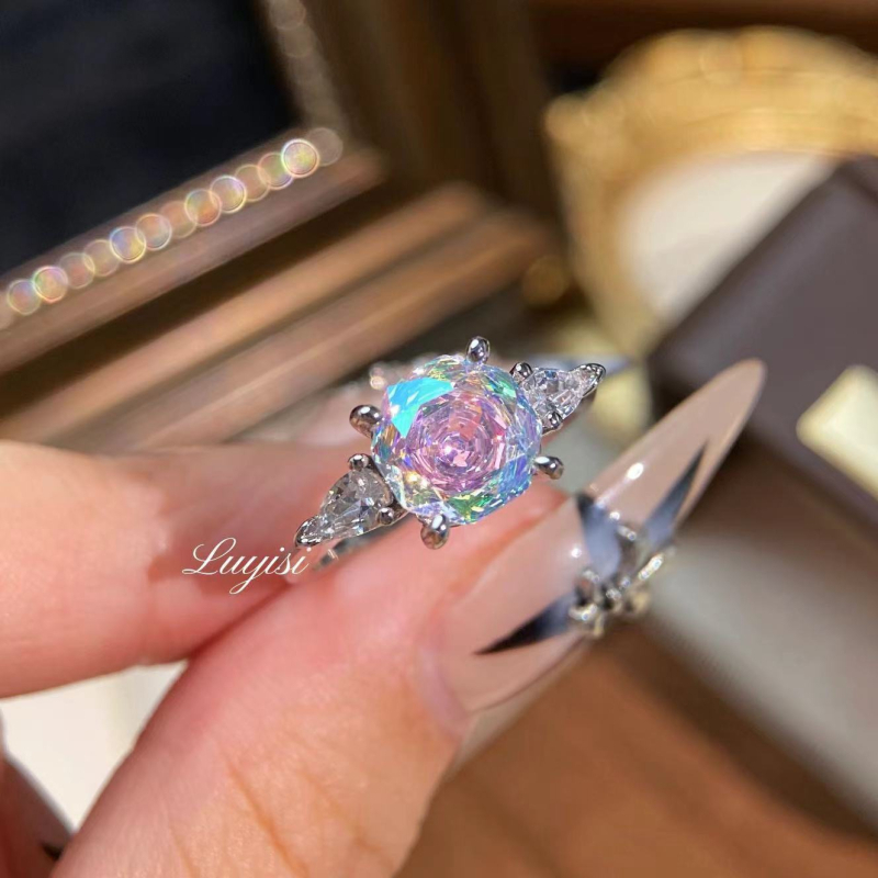 Inel cu octagonal millennium rose-cut, cupru, design geometric, tăiere cu diamant, stil lux lejer