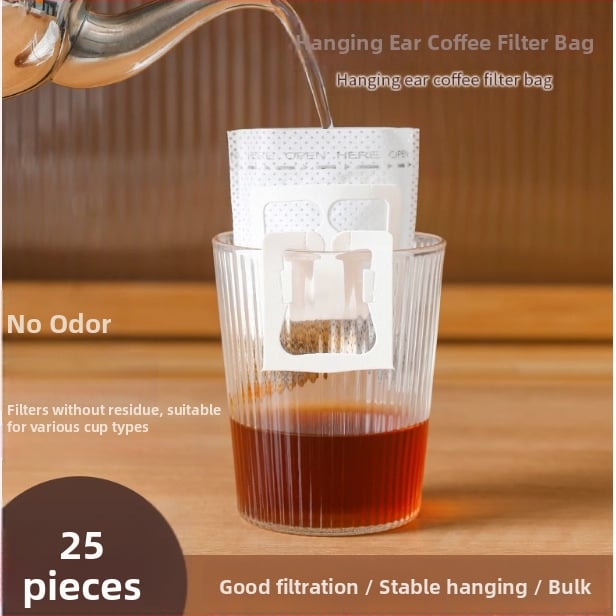 Pungă filtrantă de unică folosință pentru cold brew, filtru din material nețesut, cu bucle pentru agățare, include linguriță