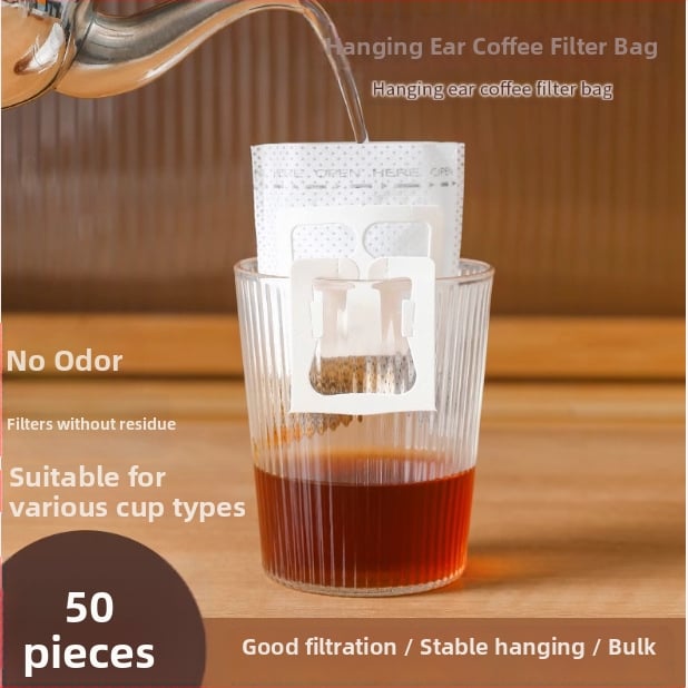 Pungă filtrantă de unică folosință pentru cold brew, filtru din material nețesut, cu bucle pentru agățare, include linguriță
