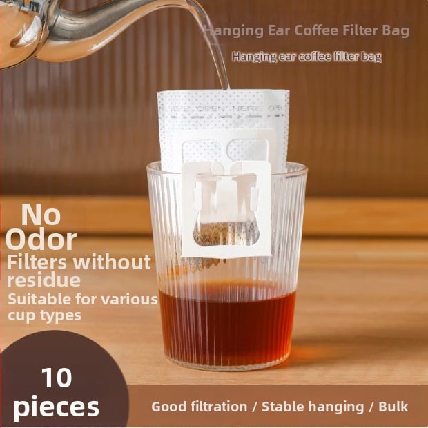Pungă filtrantă de unică folosință pentru cold brew, filtru din material nețesut, cu bucle pentru agățare, include linguriță
