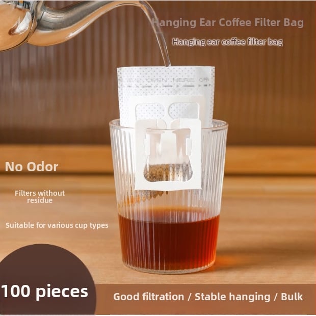 Pungă filtrantă de unică folosință pentru cold brew, filtru din material nețesut, cu bucle pentru agățare, include linguriță