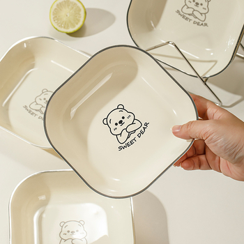 Kućni tanjur za ostatke kostiju – plastični, kvadratni, jednobojni, površina s ručno nacrtanim uzorkom