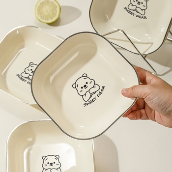 Kućni tanjur za ostatke kostiju – plastični, kvadratni, jednobojni, površina s ručno nacrtanim uzorkom