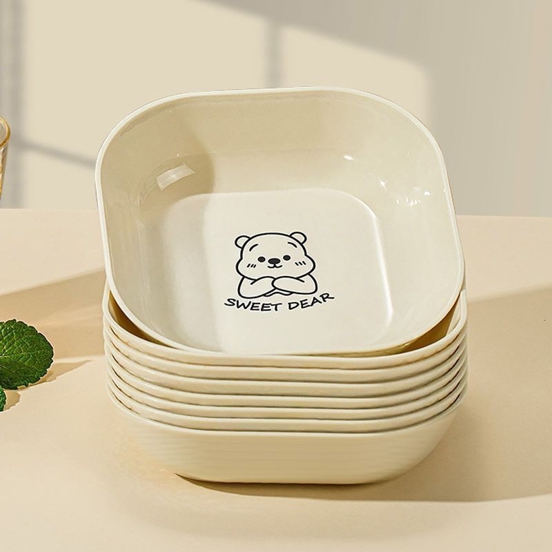 Kućni tanjur za ostatke kostiju – plastični, kvadratni, jednobojni, površina s ručno nacrtanim uzorkom