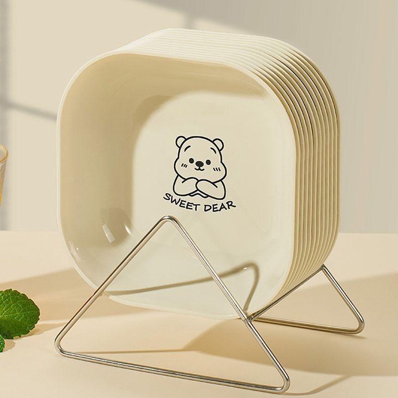 Kućni tanjur za ostatke kostiju – plastični, kvadratni, jednobojni, površina s ručno nacrtanim uzorkom