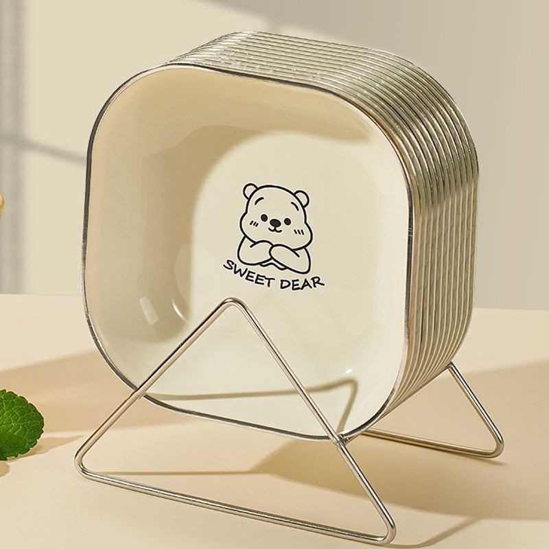 Kućni tanjur za ostatke kostiju – plastični, kvadratni, jednobojni, površina s ručno nacrtanim uzorkom