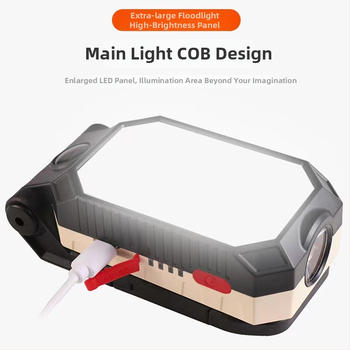 COB radna svjetiljka USB punjiva, magnetna kuka, 1800mAh baterija, 50W, ručni pogon