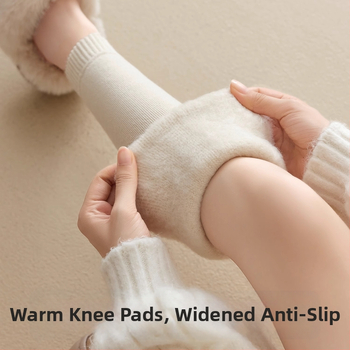 Șosete de femei peste genunchi din lână, căptușite cu fleece, groase pentru iarnă, stil minimalist, model solid, tricot cu un ac