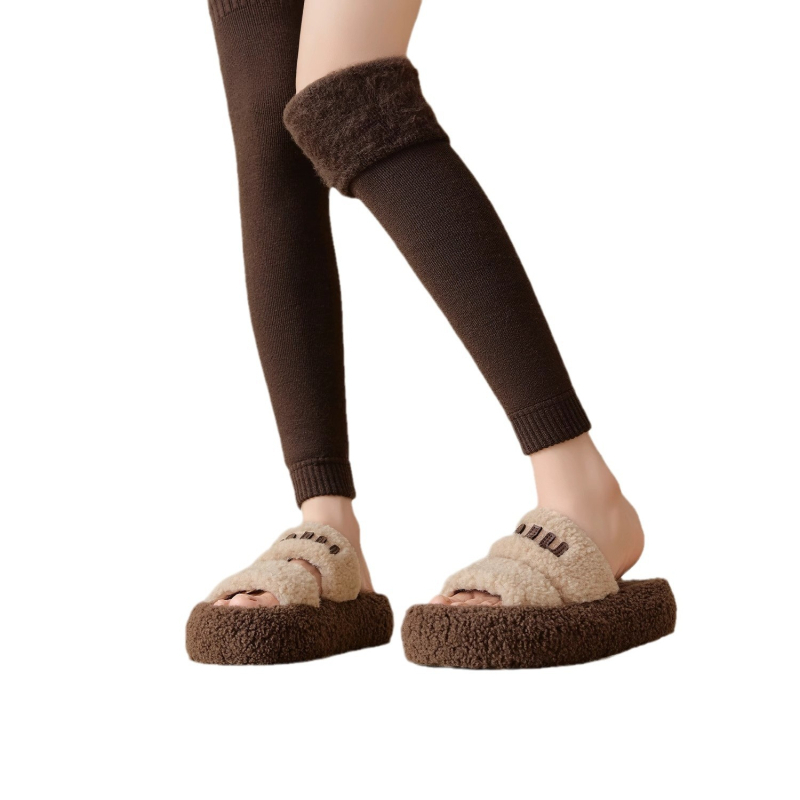 Șosete de femei peste genunchi din lână, căptușite cu fleece, groase pentru iarnă, stil minimalist, model solid, tricot cu un ac