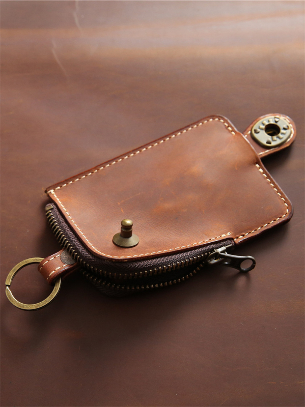 Kulcstartó táska férfiaknak - Valódi bőr, Első réteg marhabőrből, 1 hajtás, Kopásálló, Tárolható