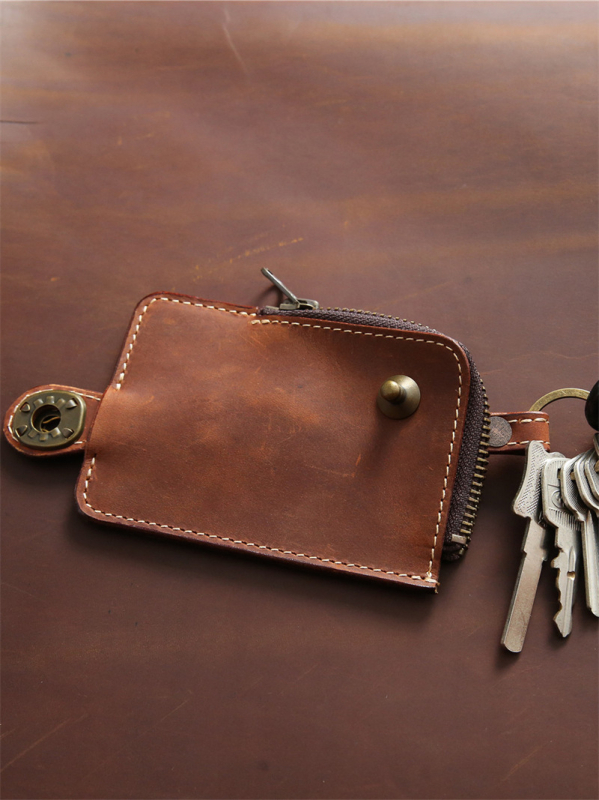 Kulcstartó táska férfiaknak - Valódi bőr, Első réteg marhabőrből, 1 hajtás, Kopásálló, Tárolható