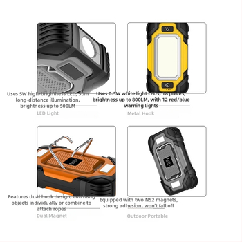 Fleet φακός χειρός με δύο μαγνήτες, επαναφορτιζόμενος, πολύ φωτεινός, μακρά διάρκεια, φορητός για επισκευές αυτοκινήτων