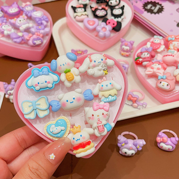 Gyerekeknek szóló hercegnő gyűrűkészlet – kézzel készített, műanyag/gyanta, gyerek/rajzfilm stílus, Hercegnő sorozat, 3–10 éveseknek