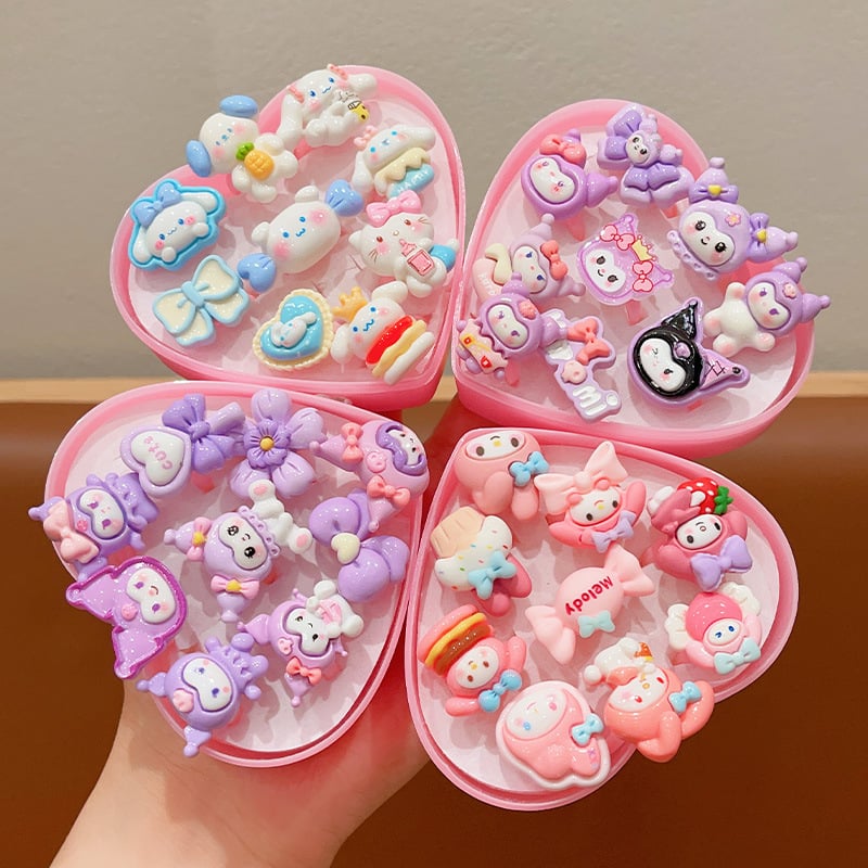 Gyerekeknek szóló hercegnő gyűrűkészlet – kézzel készített, műanyag/gyanta, gyerek/rajzfilm stílus, Hercegnő sorozat, 3–10 éveseknek