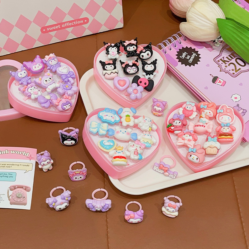 Gyerekeknek szóló hercegnő gyűrűkészlet – kézzel készített, műanyag/gyanta, gyerek/rajzfilm stílus, Hercegnő sorozat, 3–10 éveseknek