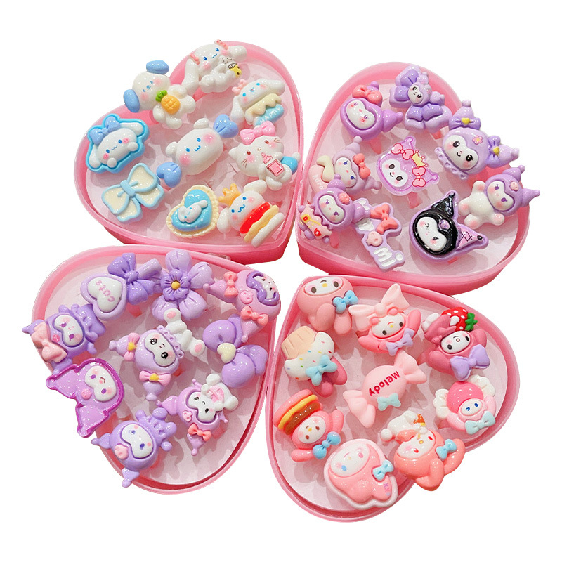 Gyerekeknek szóló hercegnő gyűrűkészlet – kézzel készített, műanyag/gyanta, gyerek/rajzfilm stílus, Hercegnő sorozat, 3–10 éveseknek