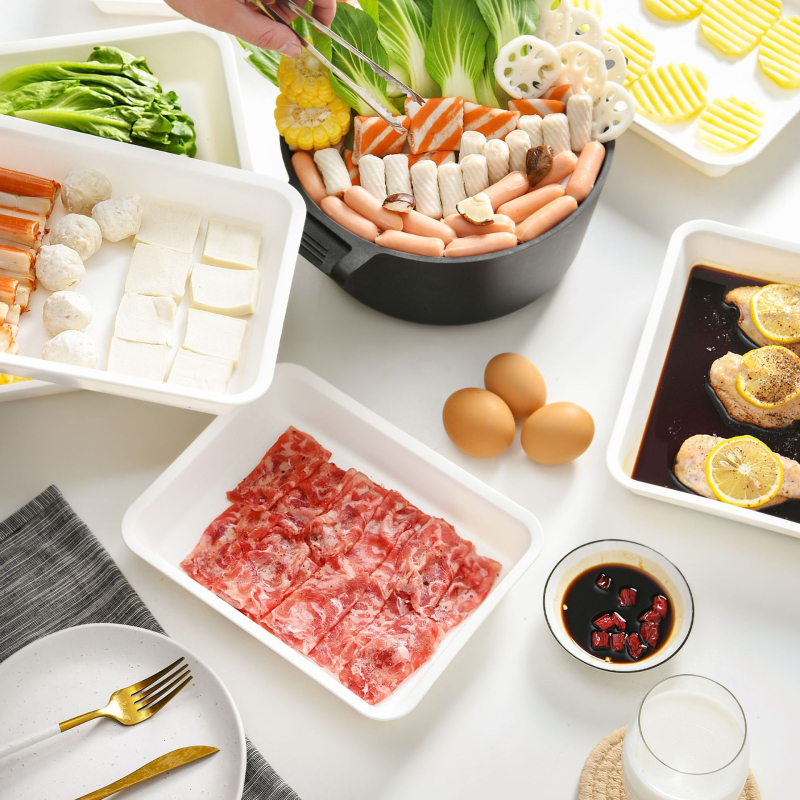 Műanyag téglalap alakú köretes tál, nyomtatott logóval, testreszabható, japán stílusú, 2024-ben debütált