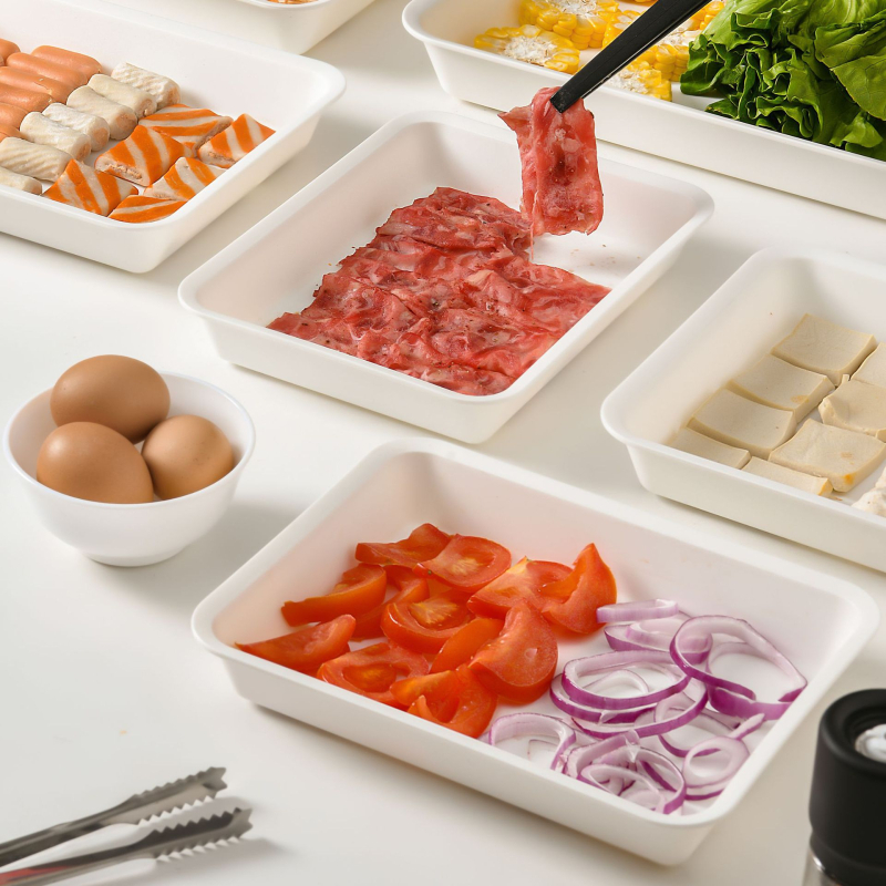 Műanyag téglalap alakú köretes tál, nyomtatott logóval, testreszabható, japán stílusú, 2024-ben debütált