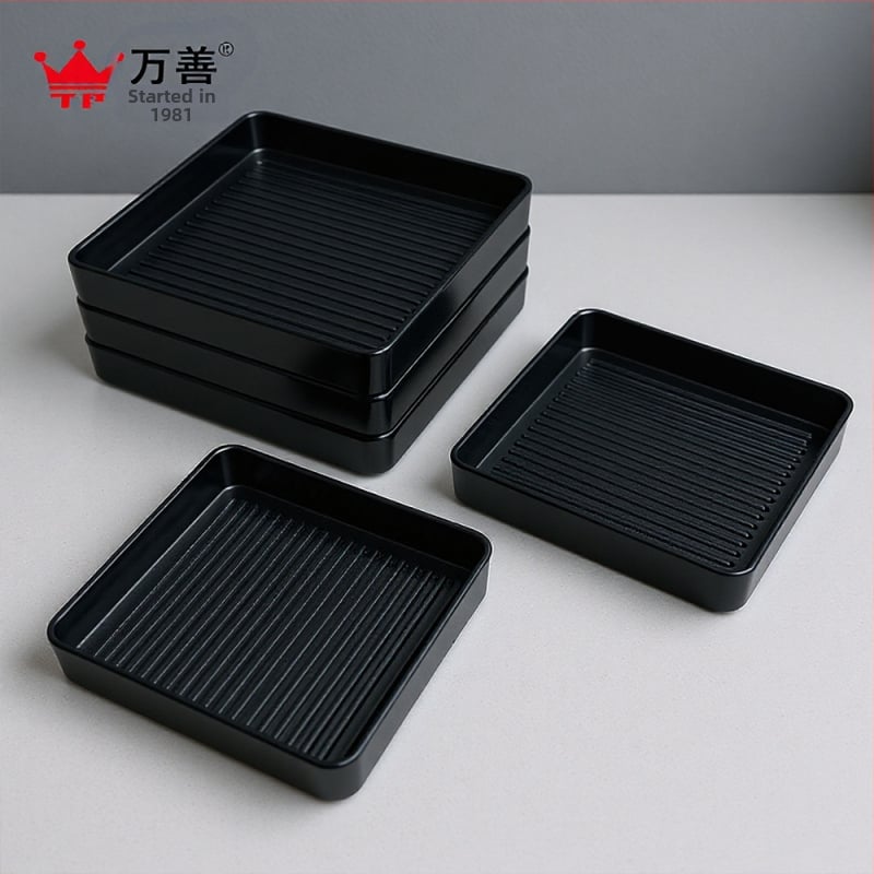 Melamín négyszögletes tál, japán stílus, in-mold magas hőmérsékletű formázás, testreszabás és logónyomás elérhető