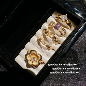 Prsten s cirkonima, cvjetni motiv, 18K pozlata, vintage francuski retro stil