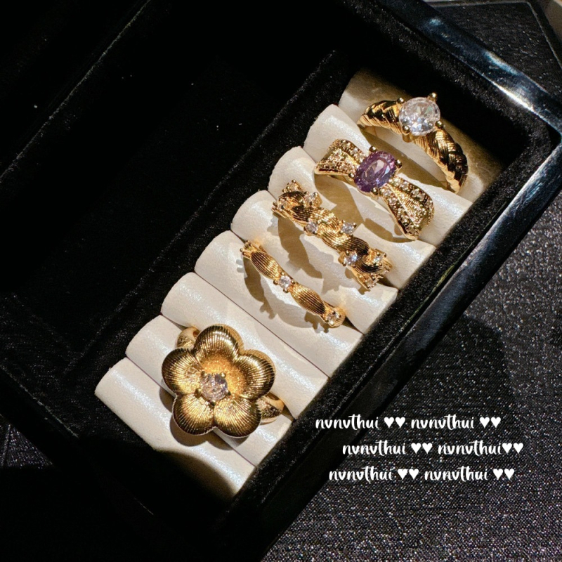 Prsten s cirkonima, cvjetni motiv, 18K pozlata, vintage francuski retro stil