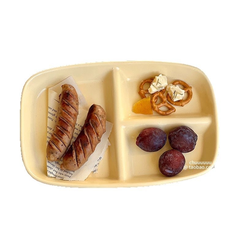 Keramički tanjur s tri odjeljka, korejskog stila, kvadratnog oblika, pogodan za mikrovalnu.
