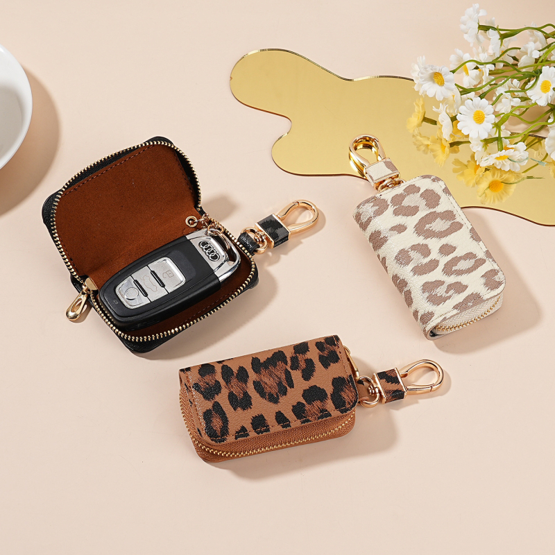 Unisex PU torbica za ključeve s leopard printom, za pohranu ključeva automobila, s podstavom od sintetičke kože