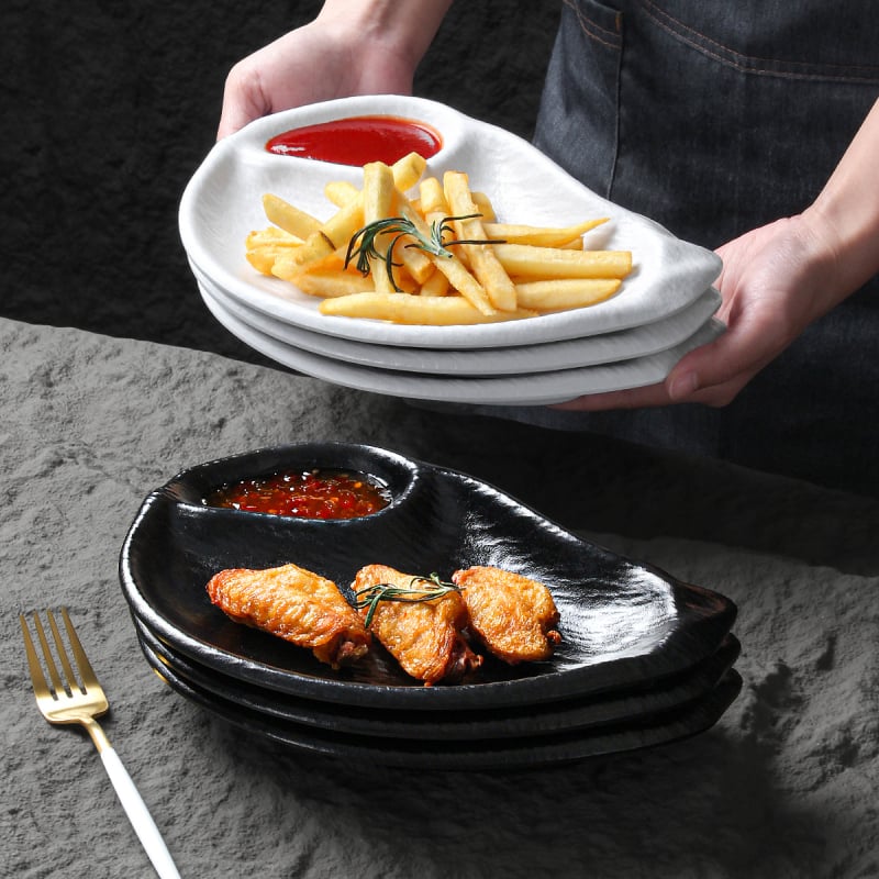 Melamin tálkészlet osztott felülettel és ecet tálkával, ideális sült krumplihoz, diófélékhez, magvakhoz és gombócokhoz