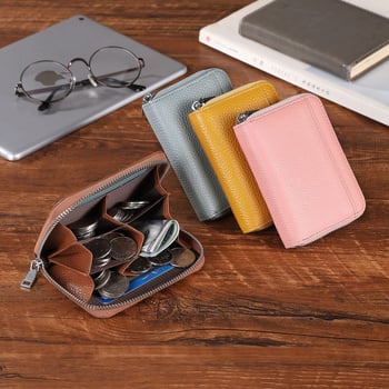 Дамски монетник от естествена кожа с RFID отделение, мултиразделен дизайн и голям капацитет