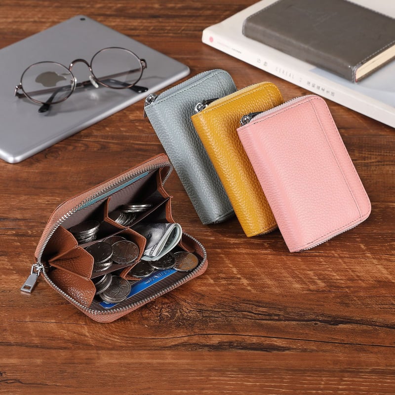 Дамски монетник от естествена кожа с RFID отделение, мултиразделен дизайн и голям капацитет