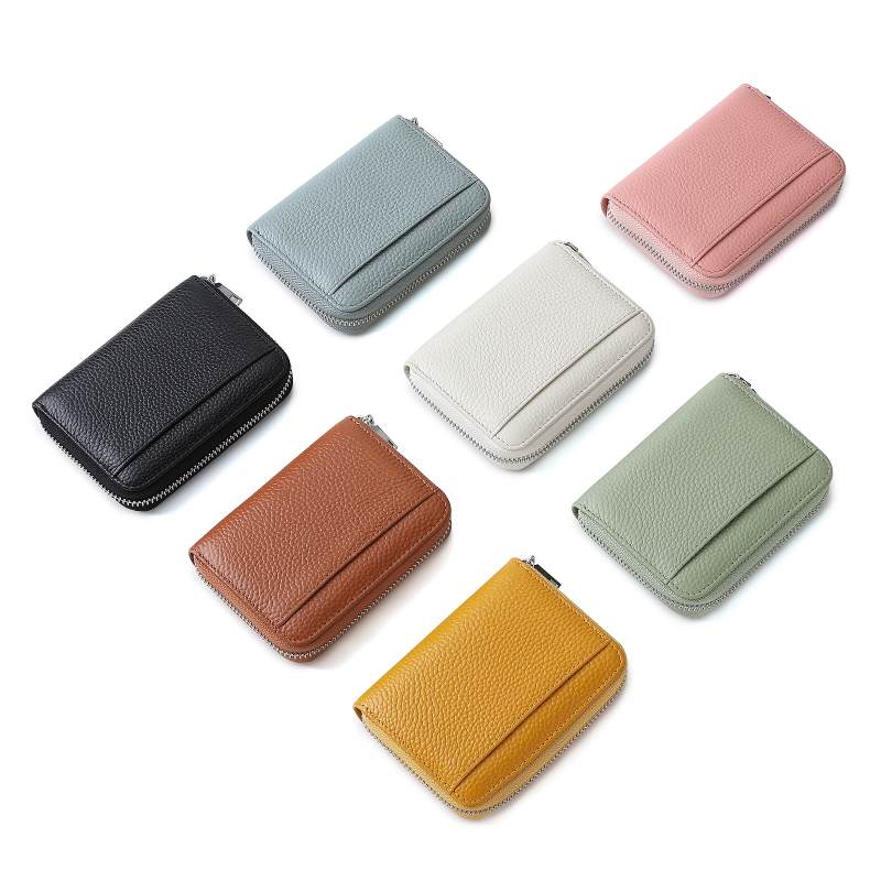 Дамски монетник от естествена кожа с RFID отделение, мултиразделен дизайн и голям капацитет