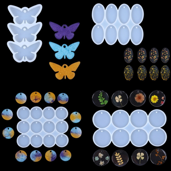Formă din silicon pentru pandantiv — formă fluture, neregulată, cerc/oval cu orificiu pentru agățare, pentru bijuterii din rășină