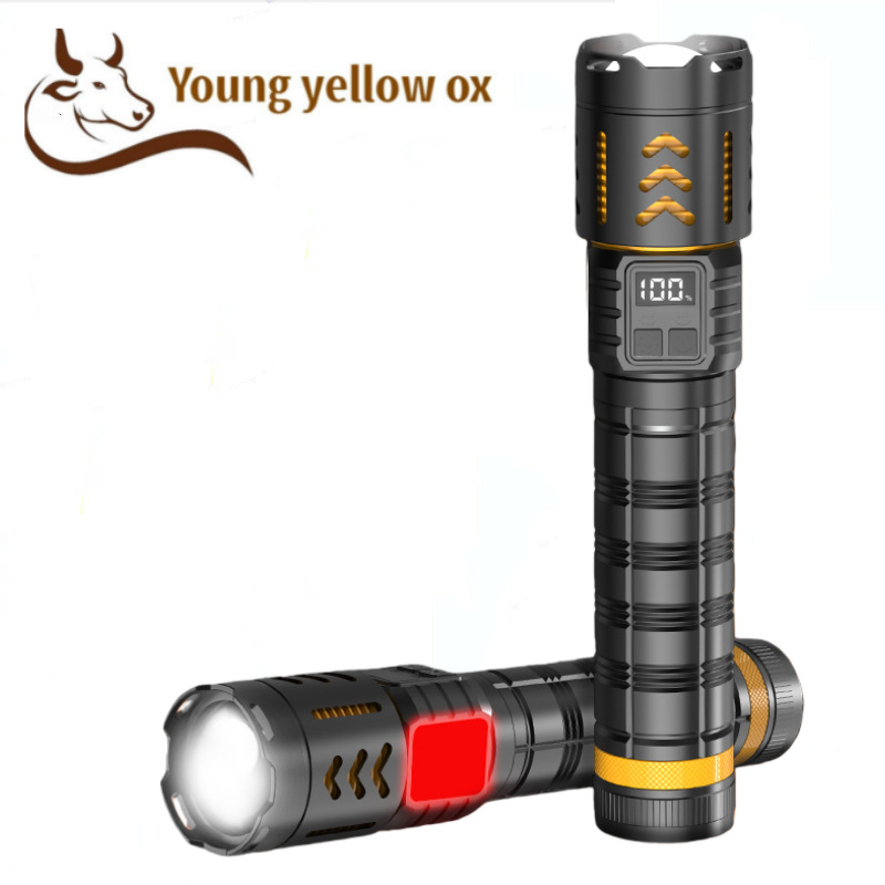 Lézeres zseblámpa teleszkópos zoomkal, kültéri használatra, 30W, 7000mAh akkumulátor, 500m+ hatótáv, vízálló