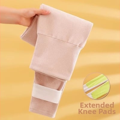 Дамски топли панталони с висока талия и защита за колене и кръст, повдигане на ханша, подплатени, двойна плътност, без шевове, трикотажен полиестер 90–95%