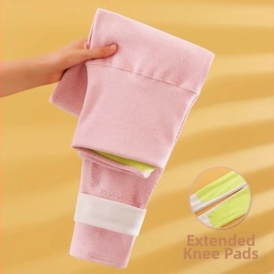 Дамски топли панталони с висока талия и защита за колене и кръст, повдигане на ханша, подплатени, двойна плътност, без шевове, трикотажен полиестер 90–95%