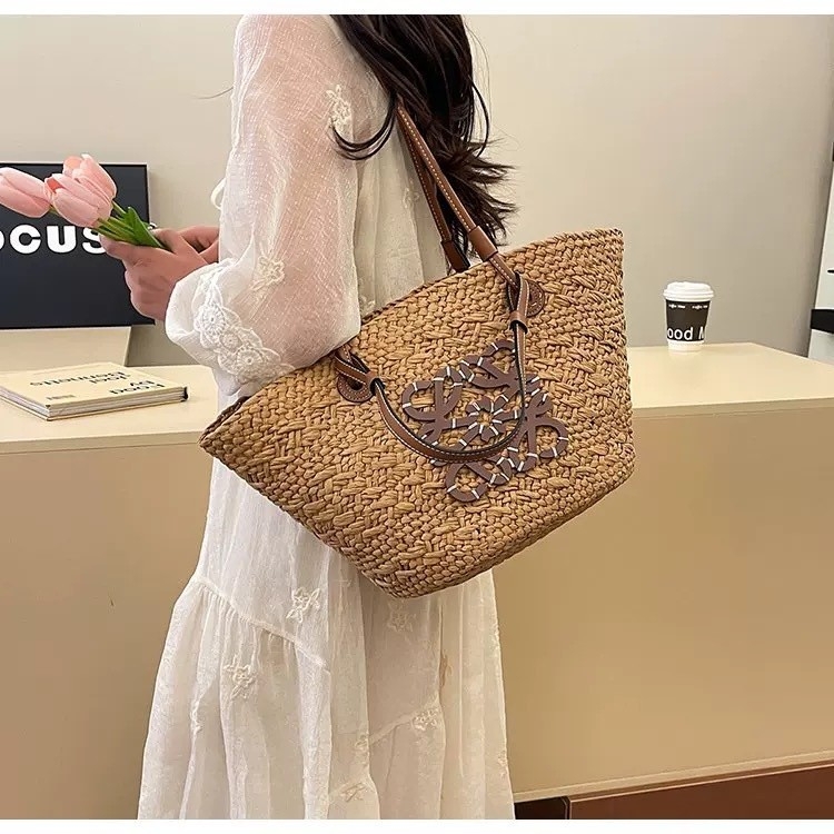 Luojia чанта от слама с голям капацитет - плетена, вертикална квадратна форма, материал: хартия, лято 2024